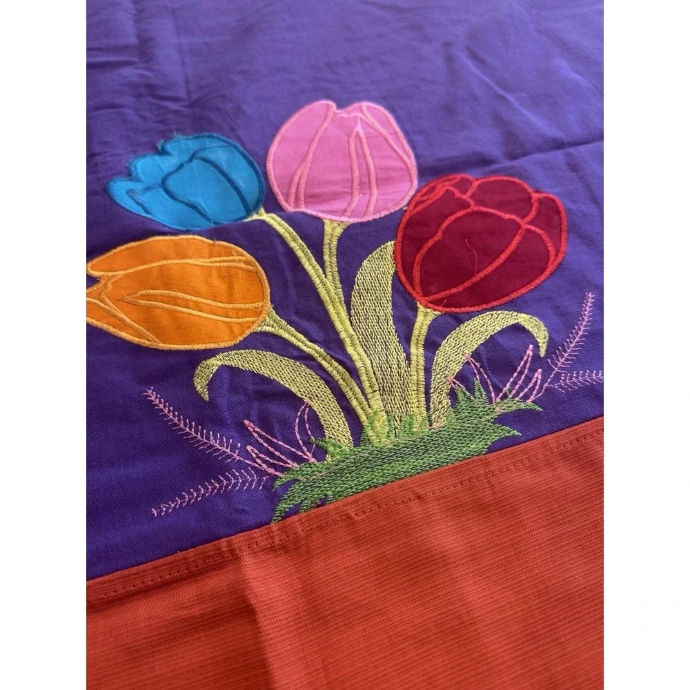 Handmade Indian Tulip Applique Cotton Bedspread 84x83 w 2 Pillowcases Boho